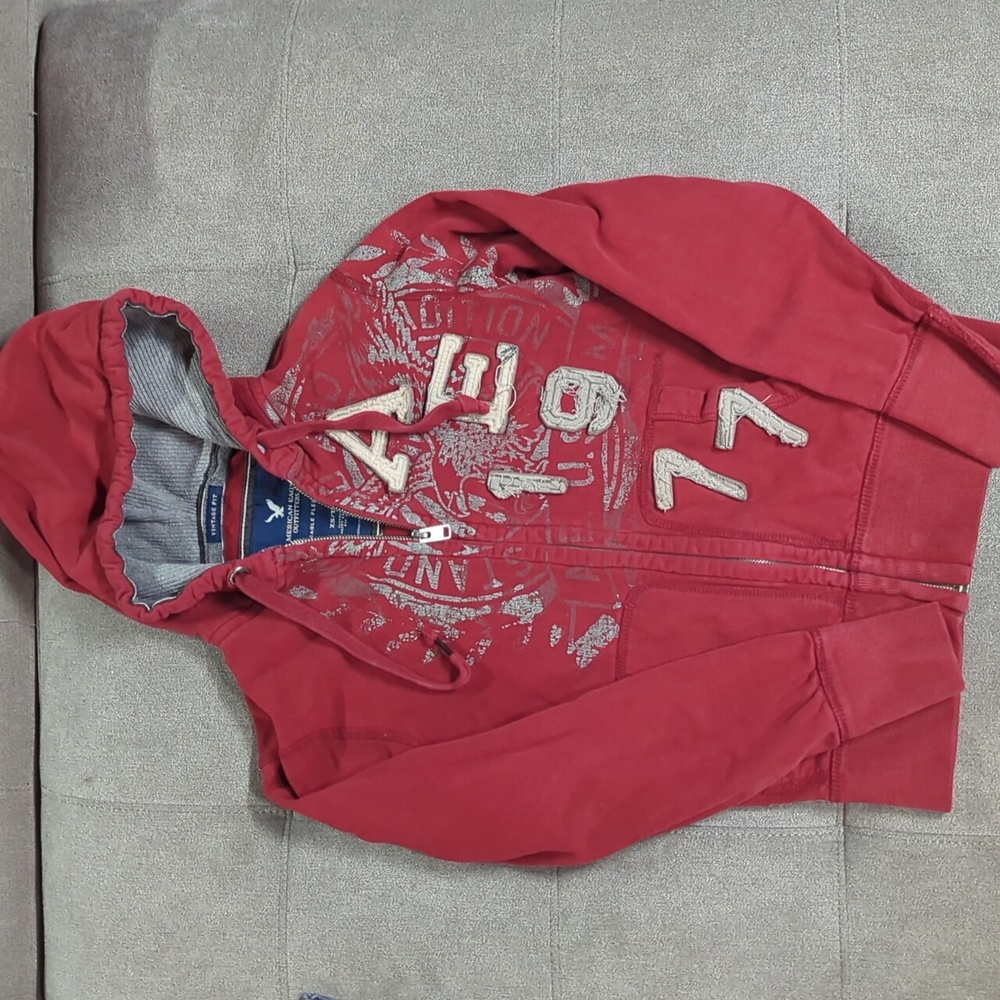 American Eagle Outfitters Red Fleece zip Up Hoodie XS